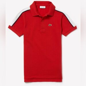 Lacoste Boys Pique Polo Shirt in Red/Orange with Shoulder Stripe Detail - 6